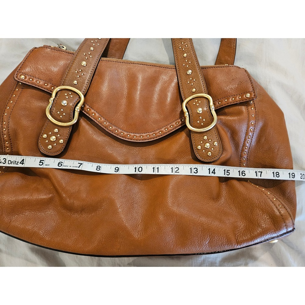 Michael Kors Brown Leather Studded Shoulder Bag Satchel Gold Large - Picture 11 of 12
